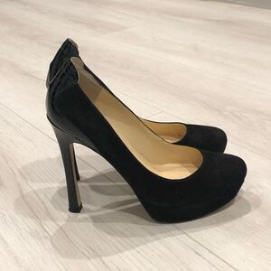 Black leather and suede heels